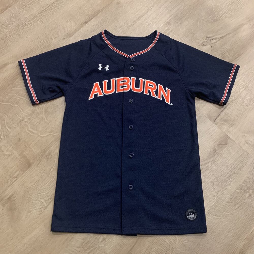Under Armour Auburn University Tigers Baseball Jersey Youth Boys XL Navy Blue